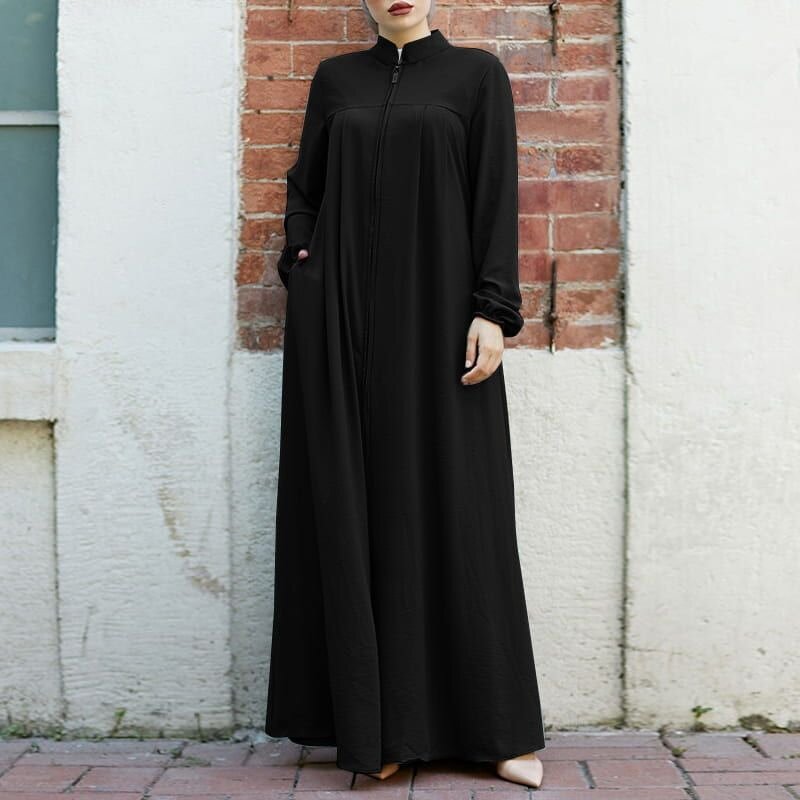 Muslim Dress Manufacturer - H702 Arabic Stand Collar Zipper Pocket Loose Leisure