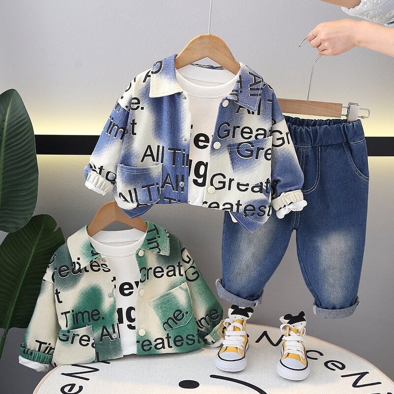 Boys Clothing Set Manufacturer - Spring Autumn Cartoon Bear Jacket T-shirt Denim Pants