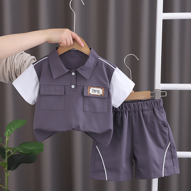 Boys Clothing Set Manufacturer - 2024 Summer Tooling Style Short-sleeved Shirt Shorts