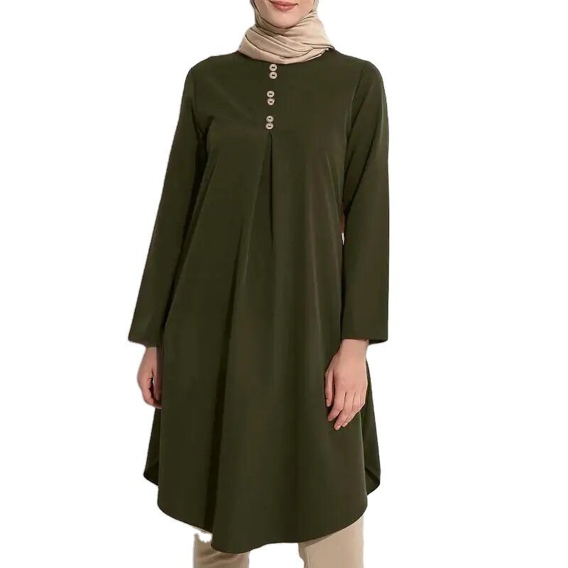 Muslim Blouse Manufacturer - Summer Dovetail Pleated Long Sleeve Islamic Clothing