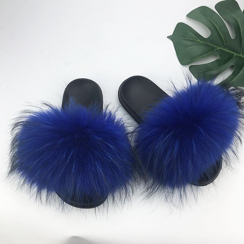 Women's Fur Slippers Manufacturer - New Flat Raccoon Fox Fur Fashion Luxury Shoes