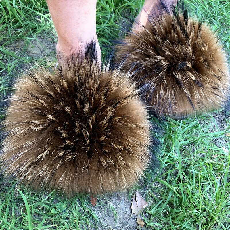 Women's Fur Slippers Manufacturer - New Flat Raccoon Fox Fur Fashion Luxury Shoes