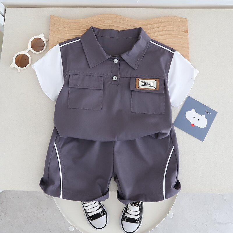 Boys Clothing Set Manufacturer - 2024 Summer Tooling Style Short-sleeved Shirt Shorts