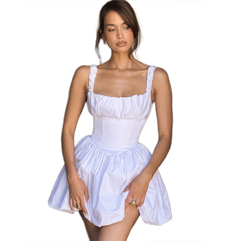 Women's Sleeveless Dress Manufacturer - 2024 Solid Color Backless Pleated Waist Tight