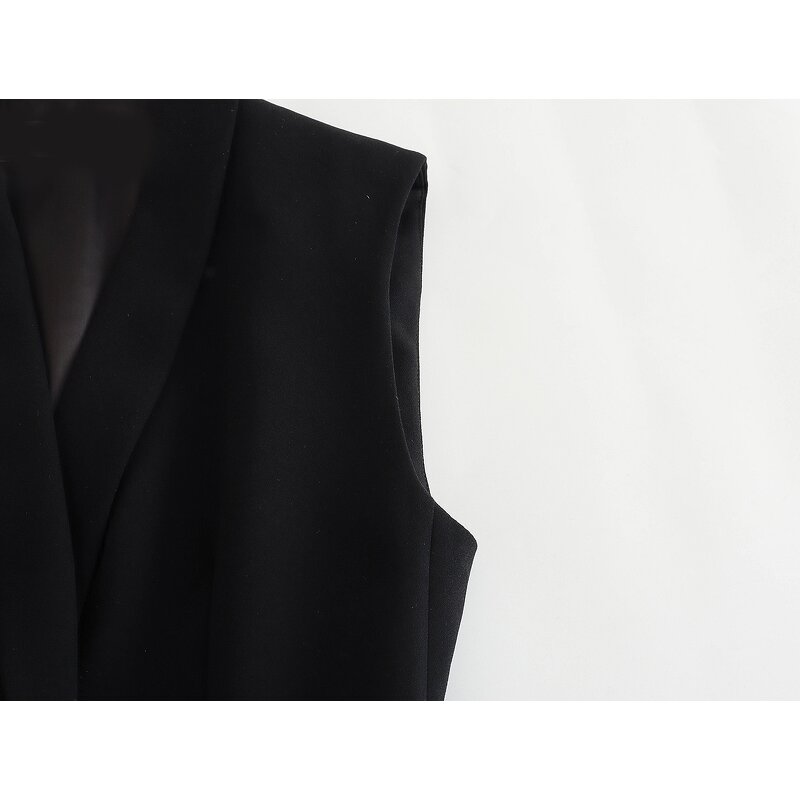 Women's Vest Manufacturer - Notched Collar Black Sleeveless Sashes Casual Waistcoat