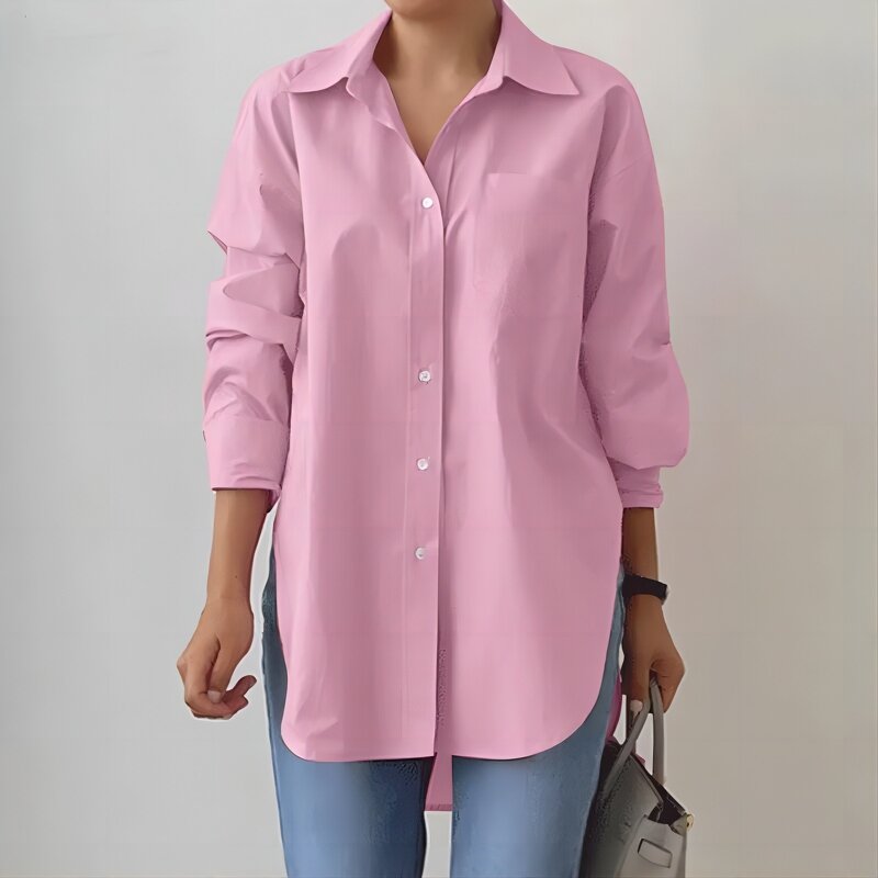 Women's Work Shirt Manufacturer - Spring Autumn Solid Color Split Hem Long Sleeve Blouse