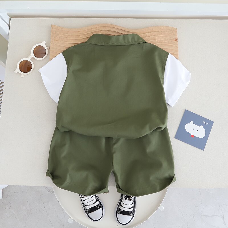 Boys Clothing Set Manufacturer - 2024 Summer Tooling Style Short-sleeved Shirt Shorts