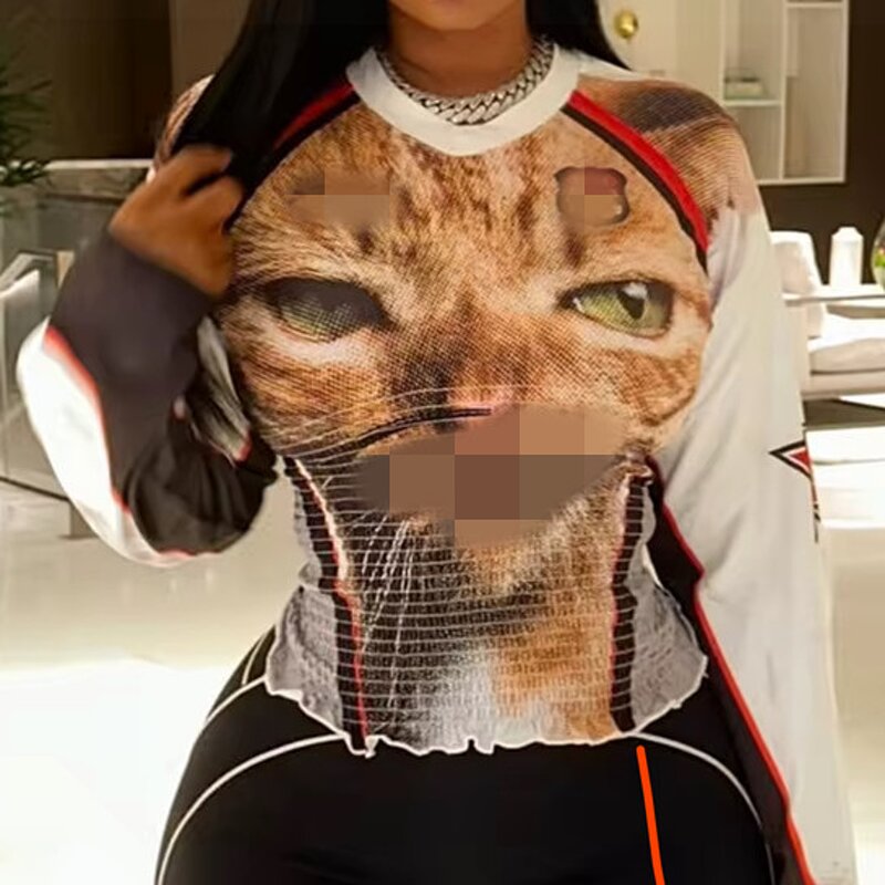 Women's T-shirt Manufacturer - 2025 Summer Long Sleeve Animal Print Usa Boutique