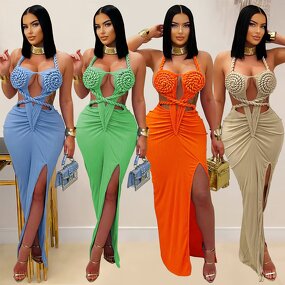 Women's Chiffon Dress Manufacturer - Cross-Border Sexy Knitted Halter Backless Solid Color