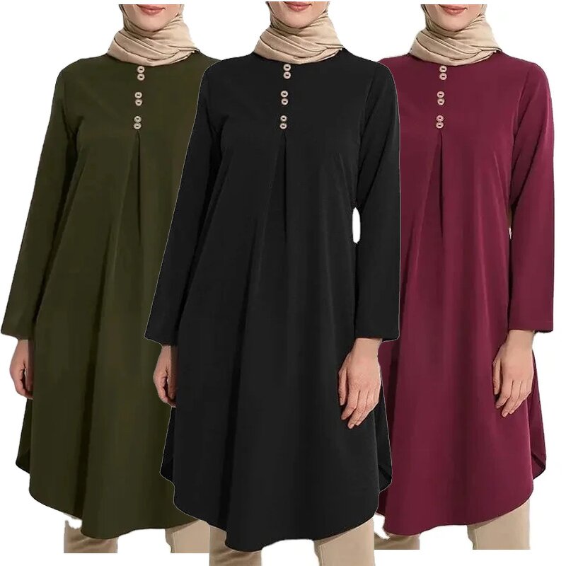 Muslim Blouse Manufacturer - Summer Dovetail Pleated Long Sleeve Islamic Clothing