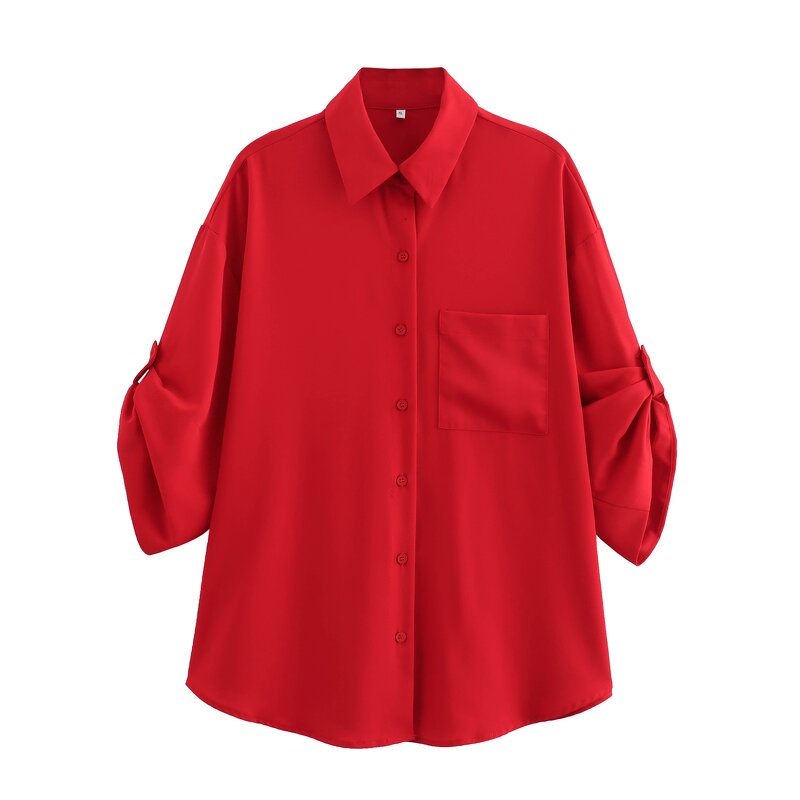 Women's Blouse Manufacturer - 2 Colorway Solid Turn Down Collar Button Up Casual Top