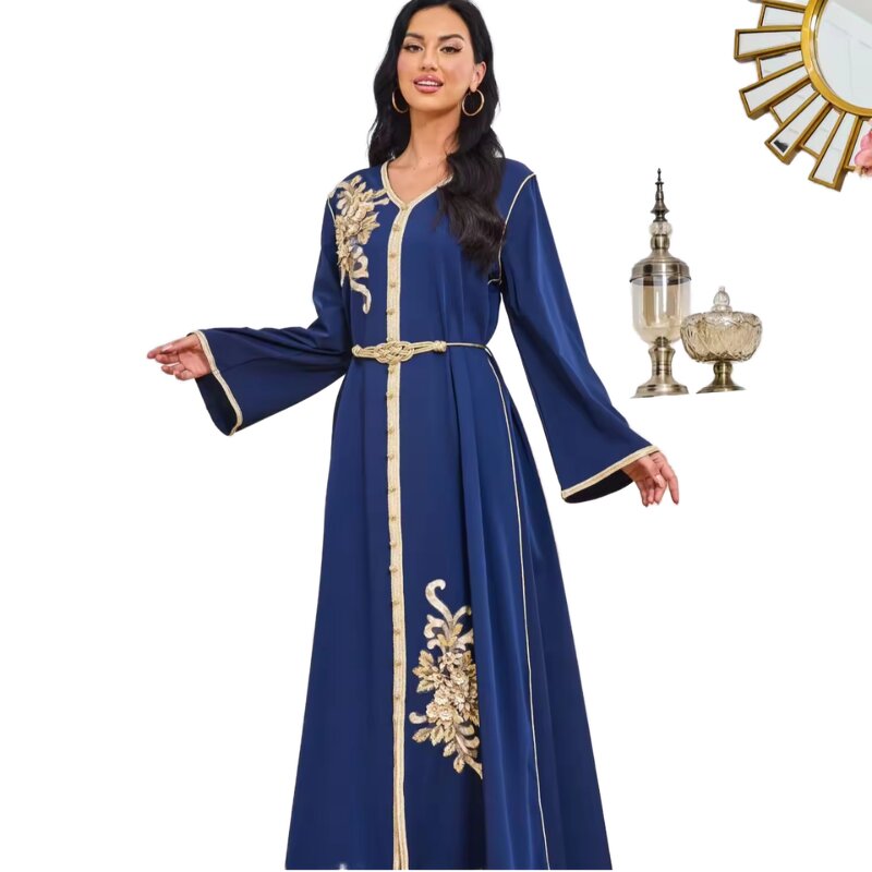 Kaftan Dress Manufacturer - Women's Black Moroccan V-Neck Islamic Abaya for Eid