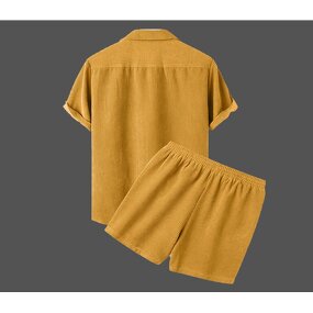 Men's Corduroy Set Manufacturer - European American Shirt and Shorts Summer 2024