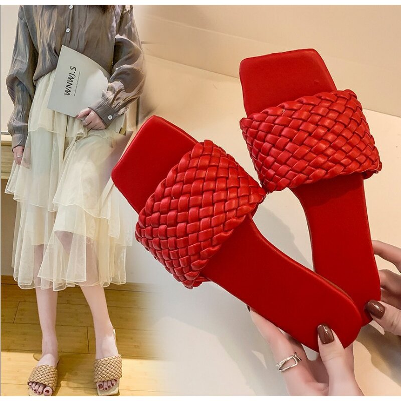 Women's Sandals Manufacturer - Summer One Word Braided Belt Light Non-slip Beach Shoe