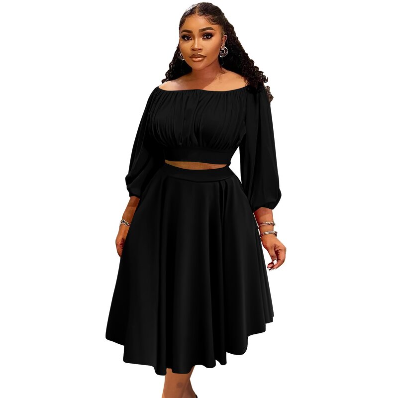 Women's Midi Skirt Set Manufacturer - High Waisted Plus Size Autumn Two Piece Casual