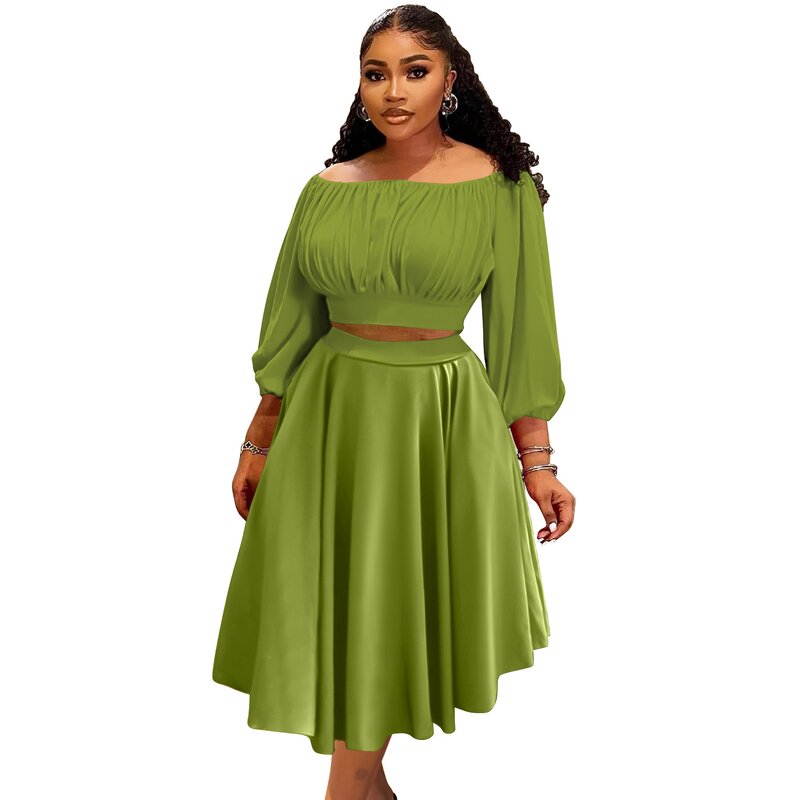 Women's Midi Skirt Set Manufacturer - High Waisted Plus Size Autumn Two Piece Casual