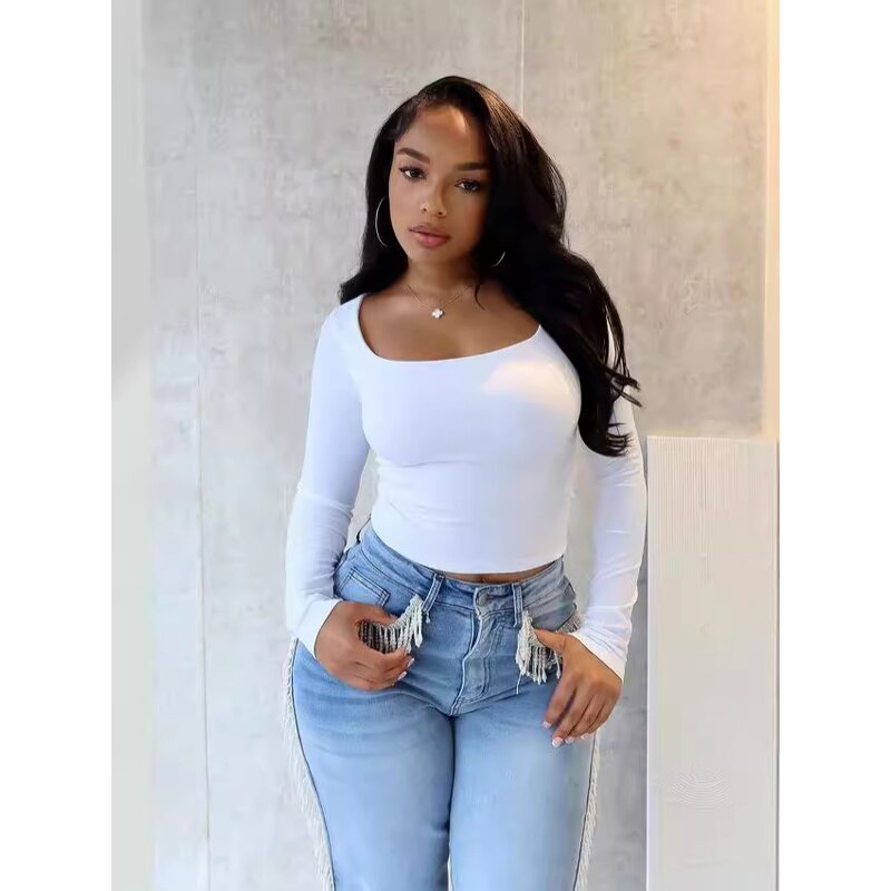 Women's Jeans Manufacturer - Autumn New High Waist Retro Tassel Design Straight Leg