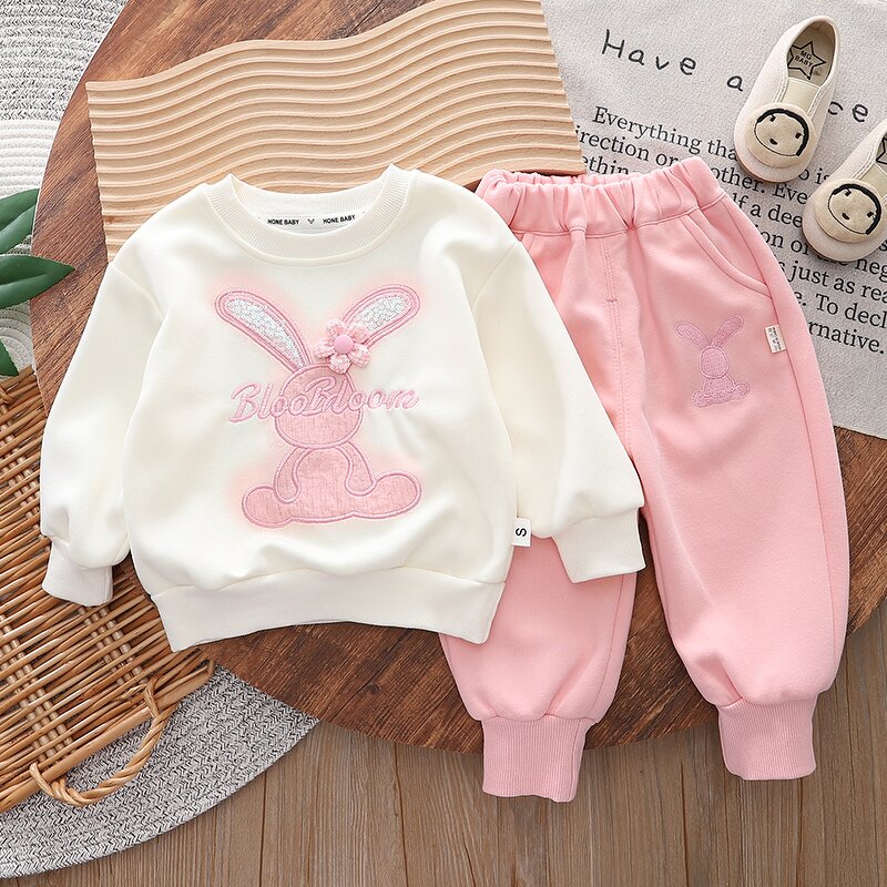 Girls Tracksuits Manufacturer - 2024 Spring Autumn Letter Rabbit Sweatshirt Trousers