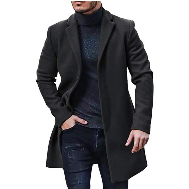 Men's Tweed Coat Manufacturer - Spring Fall Lapel Casual Medium-length Button Windbreaker