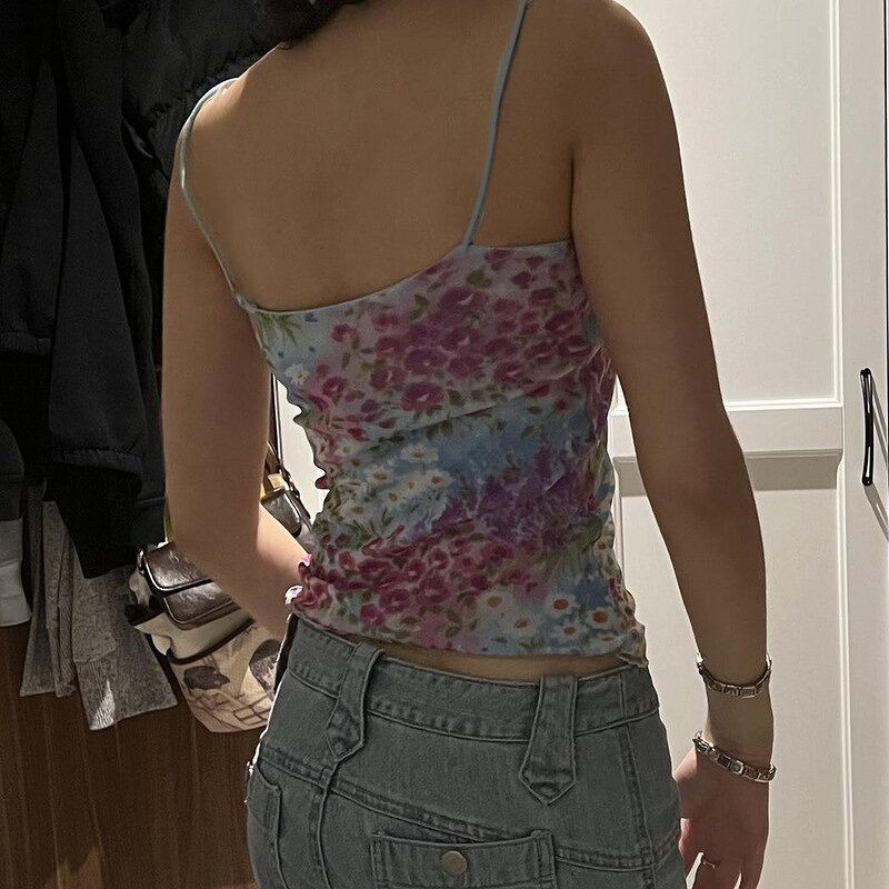 Women's Cami Top Manufacturer - Summer Oil Painting Floral Slim Backless Strap Vest