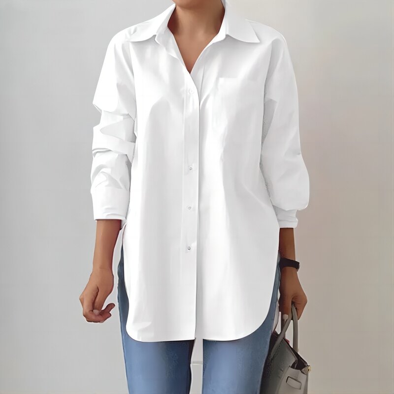 Women's Work Shirt Manufacturer - Spring Autumn Solid Color Split Hem Long Sleeve Blouse