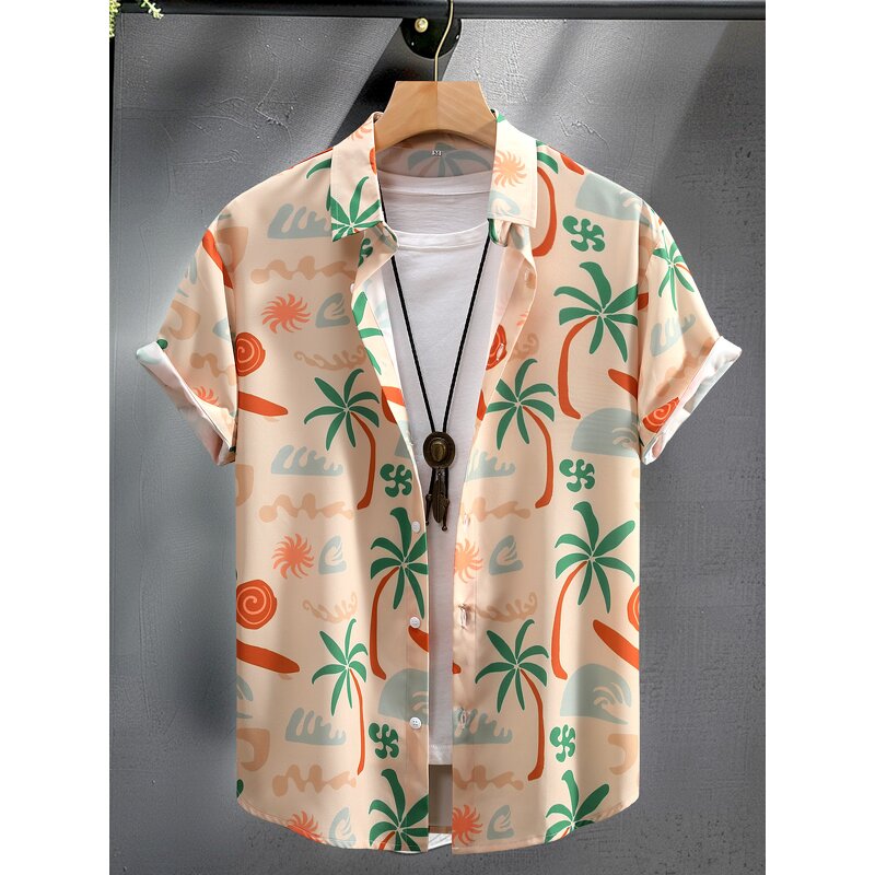 Men's Beach Shirt Manufacturer - 2024 Vacation Short Sleeve Trendy Printed Leisure