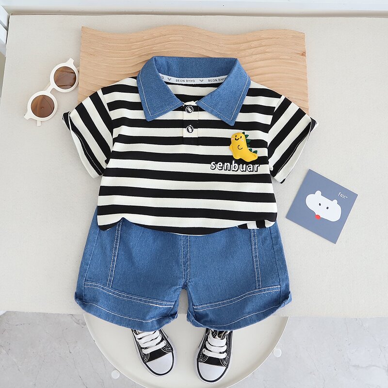 Baby Clothing Set Manufacturer - Summer Cartoon T Shirt Denim Shorts 2Pcs Casual Kids