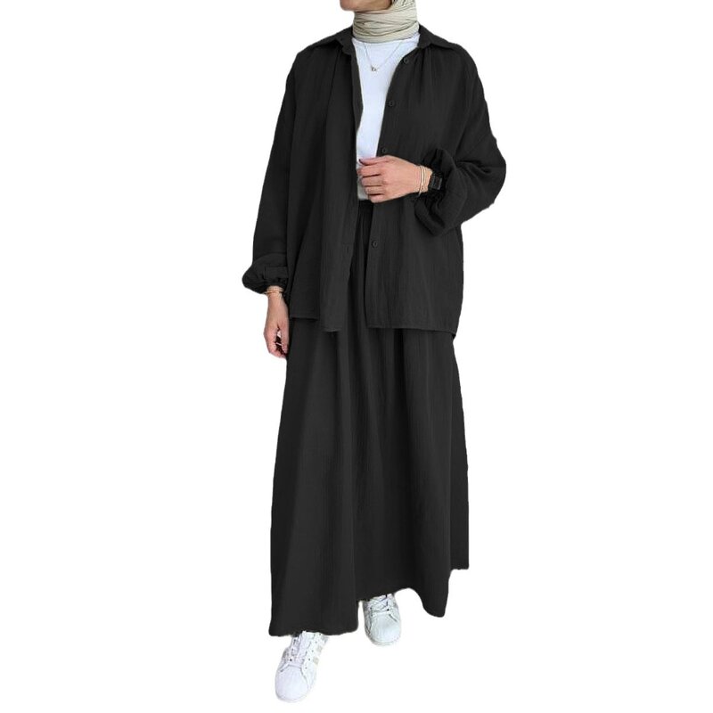 Muslim Skirt Suit Manufacturer - Summer Crumpled Puff Sleeve First-Hand Supply In Stock