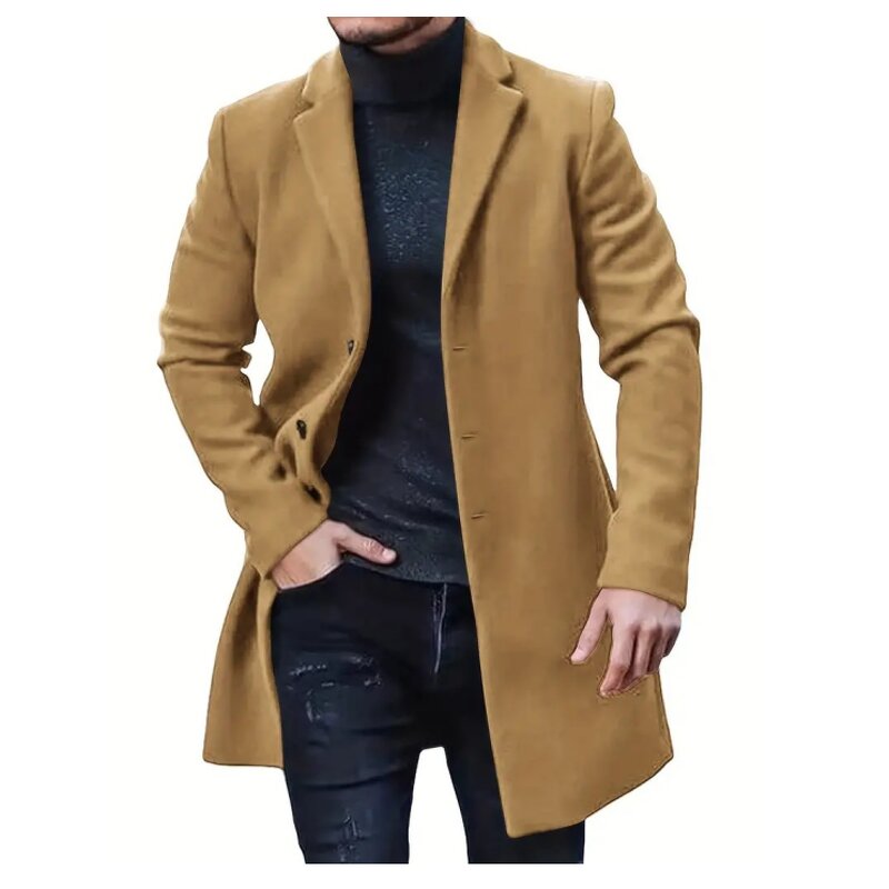 Men's Tweed Coat Manufacturer - Spring Fall Lapel Casual Medium-length Button Windbreaker