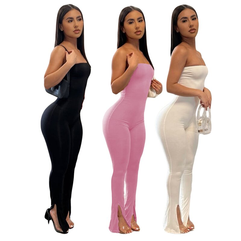 Women's Jumpsuit Manufacturer - 2022 Spring Smocked Leg Open Stretch Slim Jumpsuit