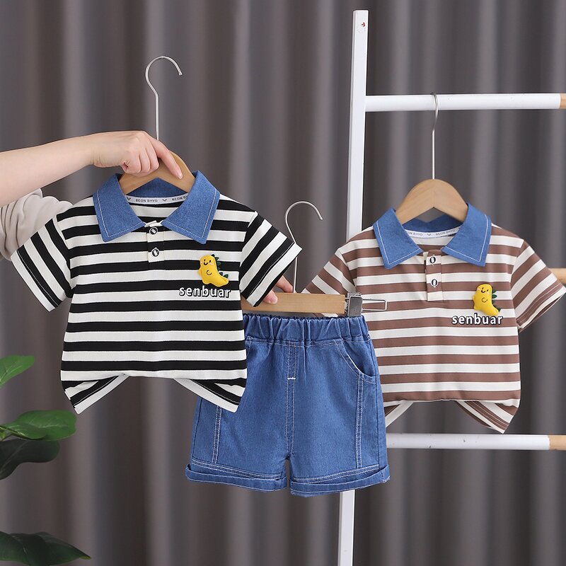 Baby Clothing Set Manufacturer - Summer Cartoon T Shirt Denim Shorts 2Pcs Casual Kids