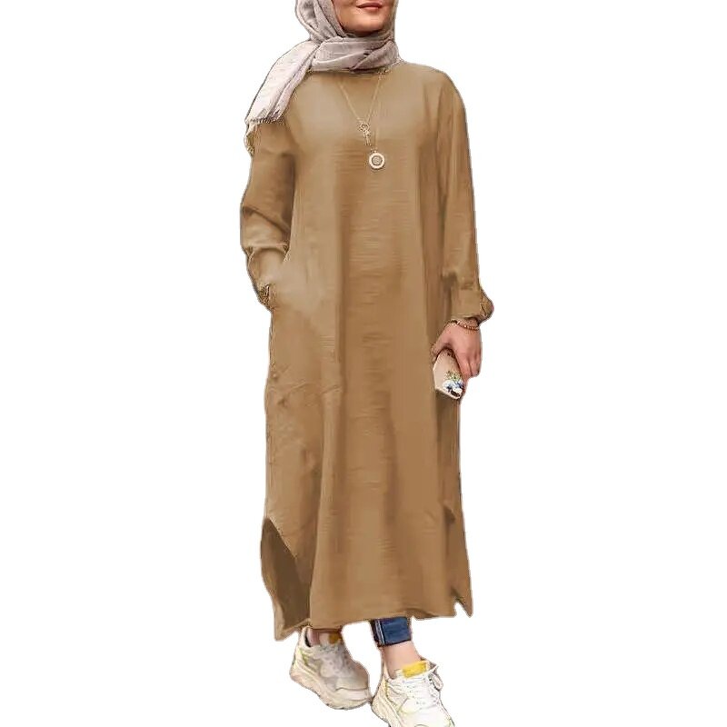 Kaftan Dress Manufacturer - S-5XL Round Neck Long Sleeve Loose Islamic Arab Maxi