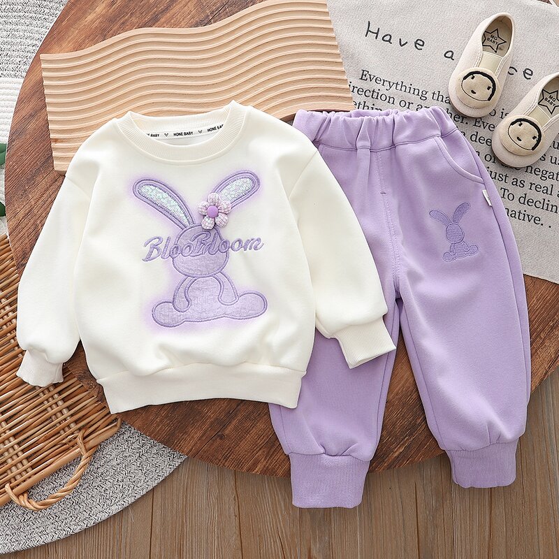 Girls Tracksuits Manufacturer - 2024 Spring Autumn Letter Rabbit Sweatshirt Trousers