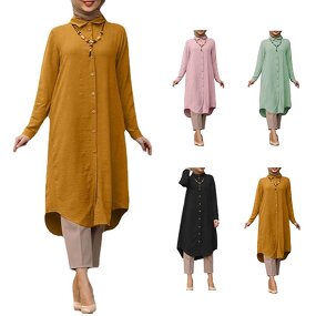 Muslim Long Shirt Manufacturer - Button Loose Islamic Clothing Long Sleeve Top