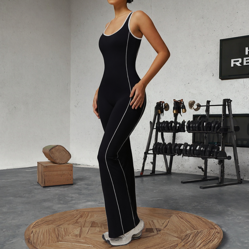 Gym Bodysuit Manufacturer - Women's Beauty Back Hollow Flare Yoga Fitness Jumpsuit