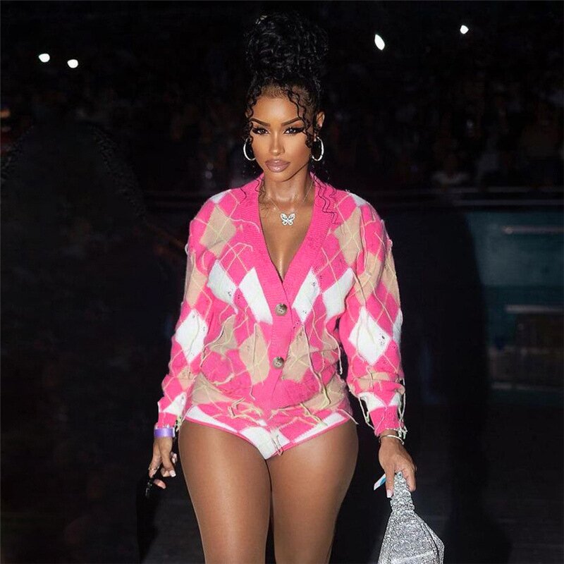 Women's Knitted Set Manufacturer - Patchwork Two Piece Pants Loungewear Suit