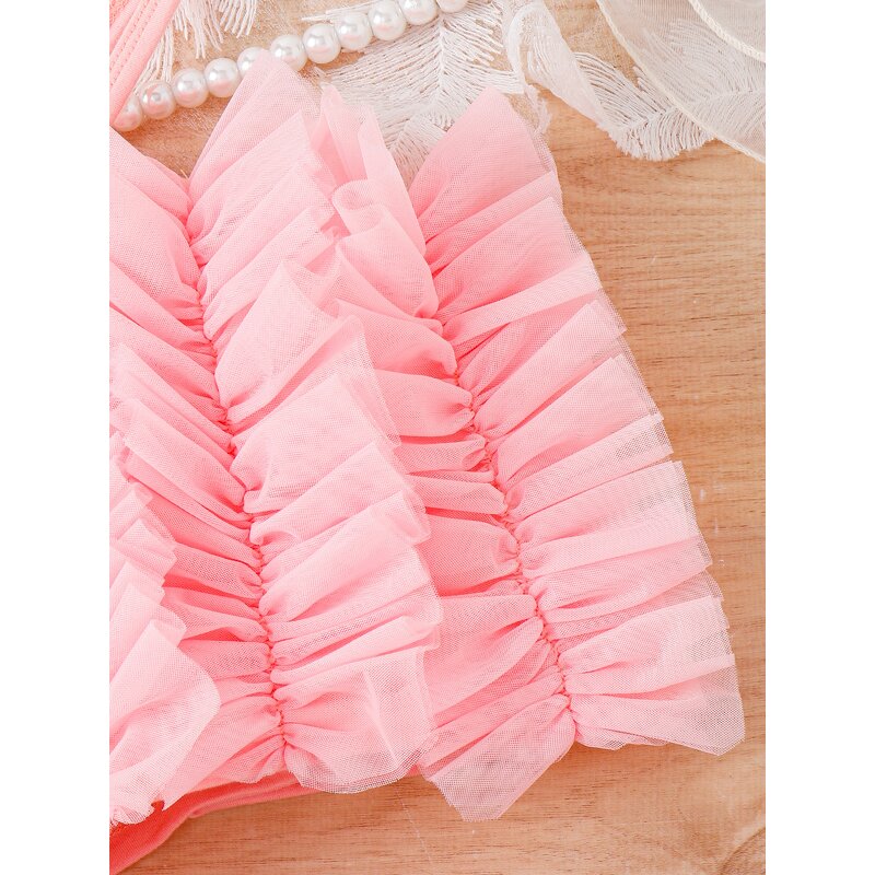 Girls Clothing Set Manufacturer - Summer Solid Mesh Lace Halter Tops Shorts 2 Piece