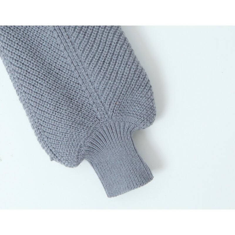 Women's Knitted Crop Sweater Manufacturer - Gray Turtleneck Shoulder Hollow Out Long Sleeve