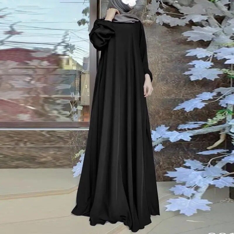 Mullins Satin Robe Manufacturer - Middle East Loose Puff Sleeve Solid Color Dress