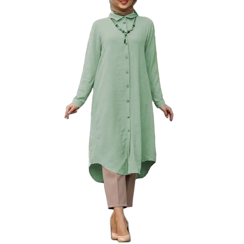 Muslim Long Shirt Manufacturer - Button Loose Islamic Clothing Long Sleeve Top