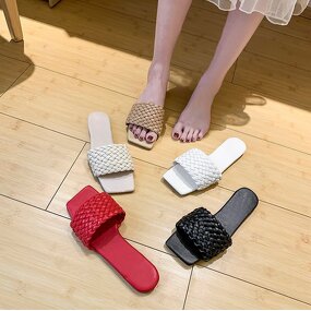 Women's Sandals Manufacturer - Summer One Word Braided Belt Light Non-slip Beach Shoe