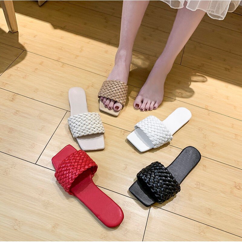 Women's Sandals Manufacturer - Summer One Word Braided Belt Light Non-slip Beach Shoe