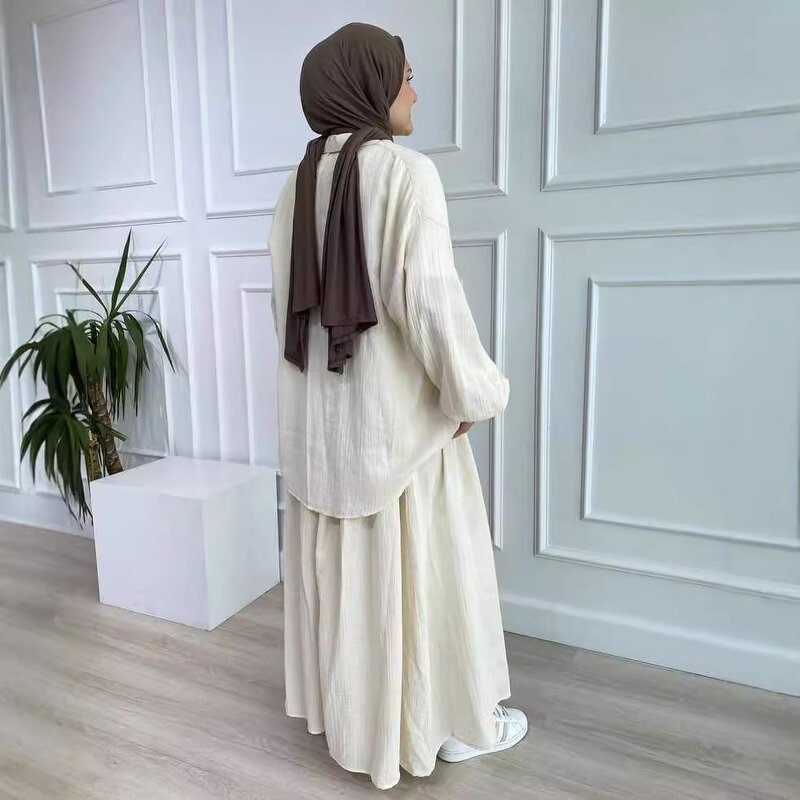 Muslim Skirt Suit Manufacturer - Summer Crumpled Puff Sleeve First-Hand Supply In Stock