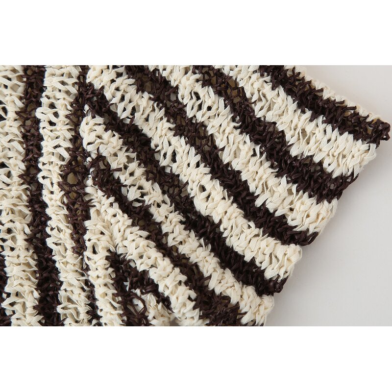 Women's Knitted Sweater Manufacturer - Striped Button Up Short Sleeve Multi Color Casual