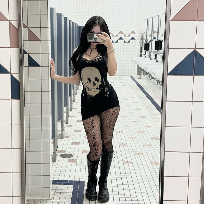 Women's Sleeveless Dress Manufacturer - 2024 Punk Gothic Graffiti Printed Hot Girl