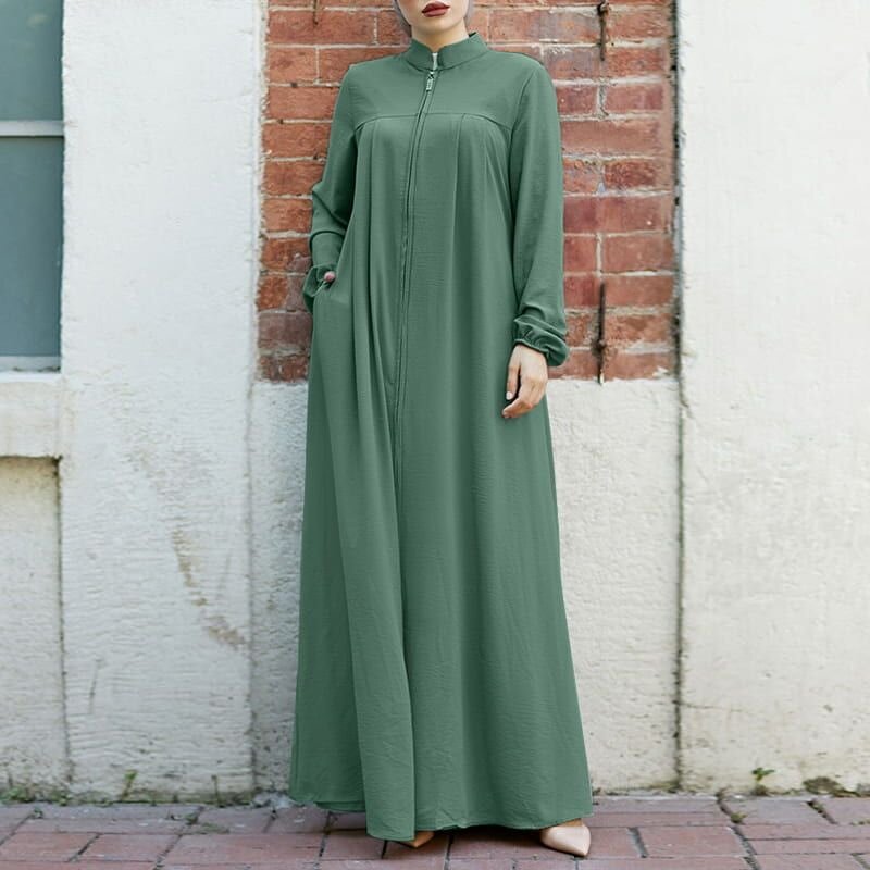 Muslim Dress Manufacturer - H702 Arabic Stand Collar Zipper Pocket Loose Leisure