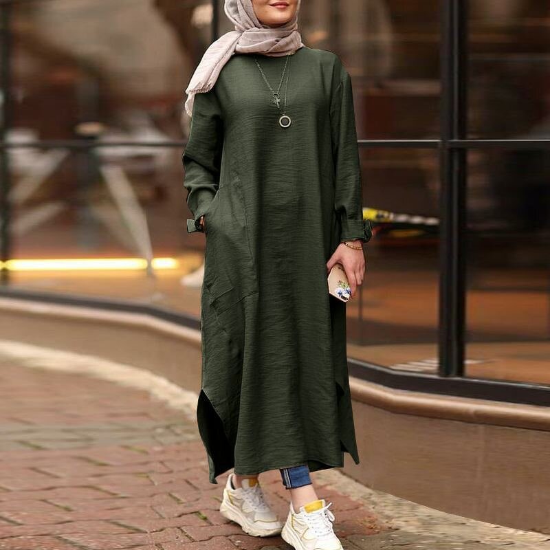 Kaftan Dress Manufacturer - S-5XL Round Neck Long Sleeve Loose Islamic Arab Maxi