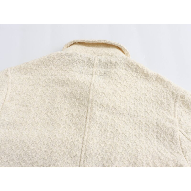 Women's Tweed Jacket Manufacturer - Front Pockets Single Breasted Beige Turn Down Collar