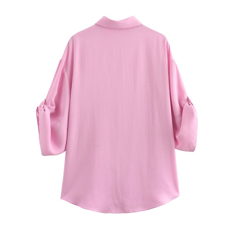 Women's Blouse Manufacturer - 2 Colorway Solid Turn Down Collar Button Up Casual Top