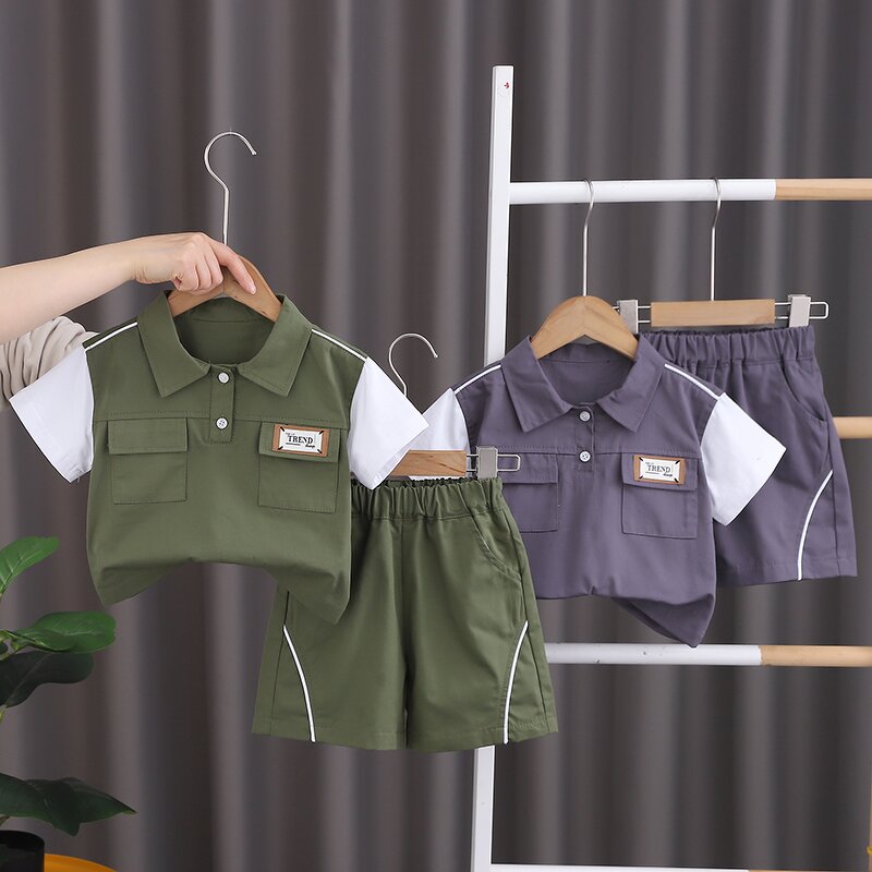 Boys Clothing Set Manufacturer - 2024 Summer Tooling Style Short-sleeved Shirt Shorts
